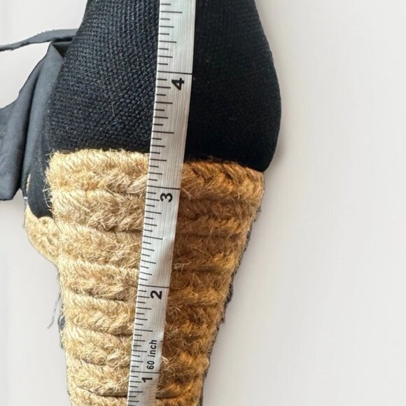 (7.5) GH BASS & CO "ANDI" Peep Toe Black Canvas Espadrille Shoes - Picture 9 of 9